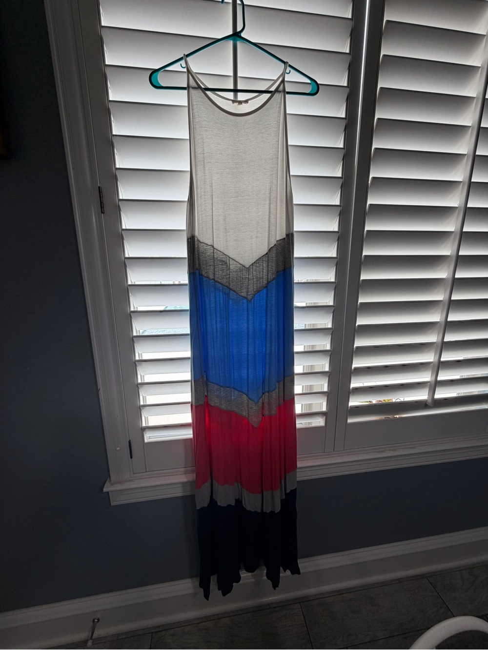 Sweet Pea White, Blue, Red Sleeveless Chevron Maxi Dress